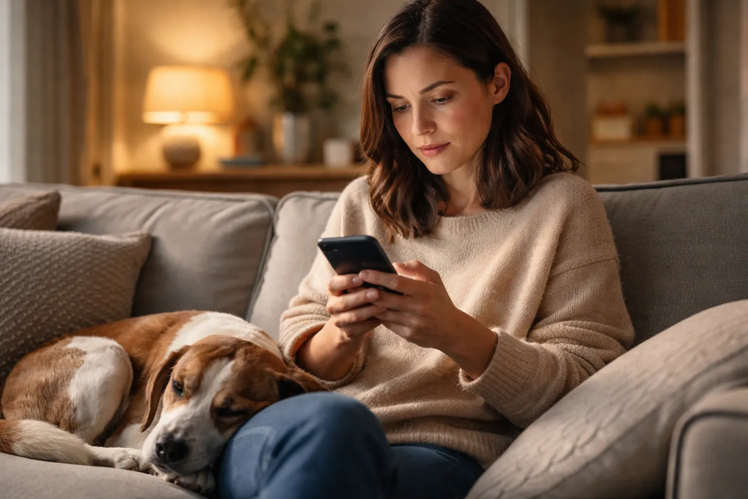 A pet owner reading about the CMA vet market review on their phone